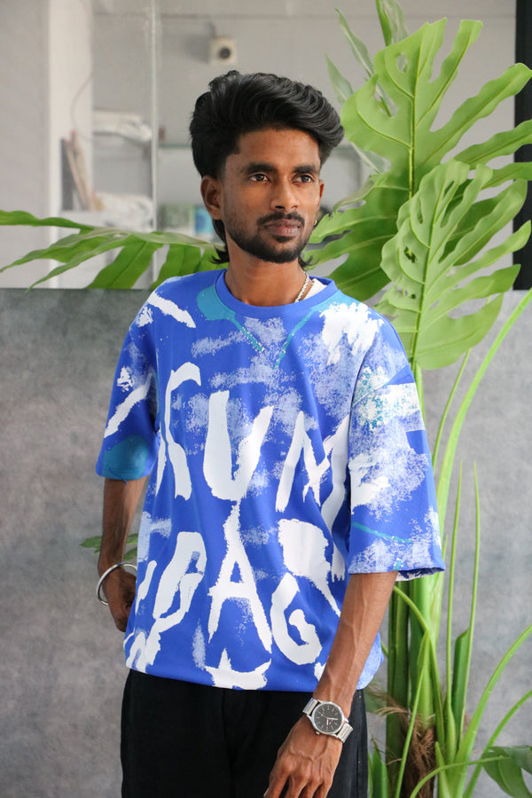 Men's Oversized Graphic T-Shirt | Abstract Printed Streetwear - Royal Blue