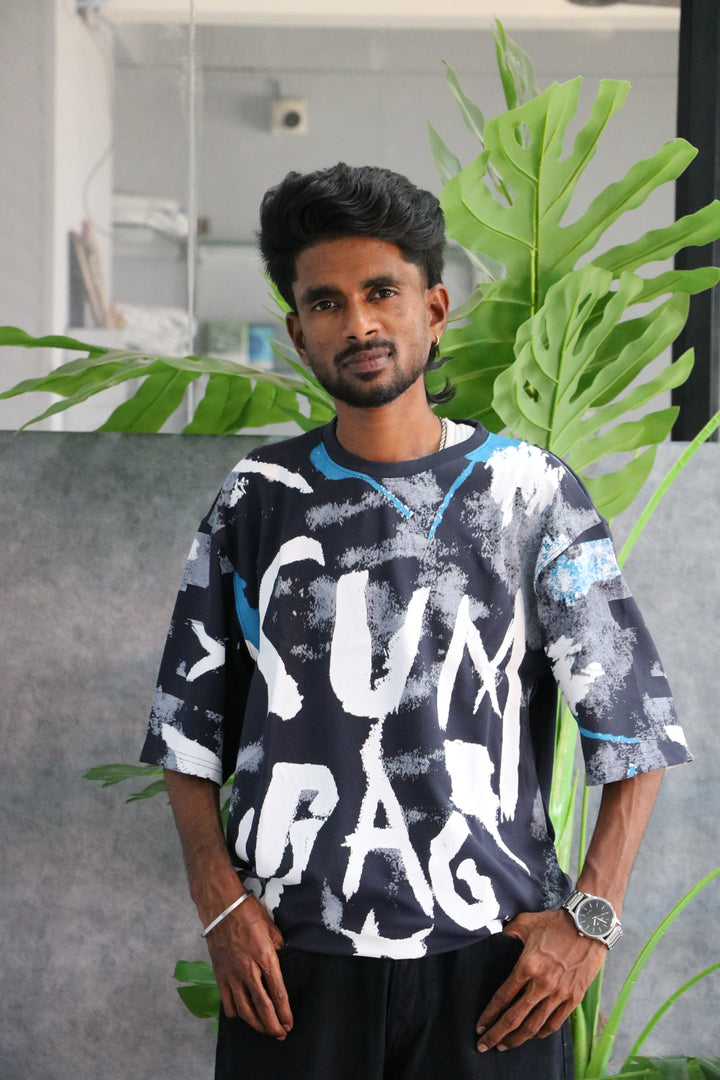 Men's Oversized Graphic T-Shirt | Abstract Printed Streetwear - Grey