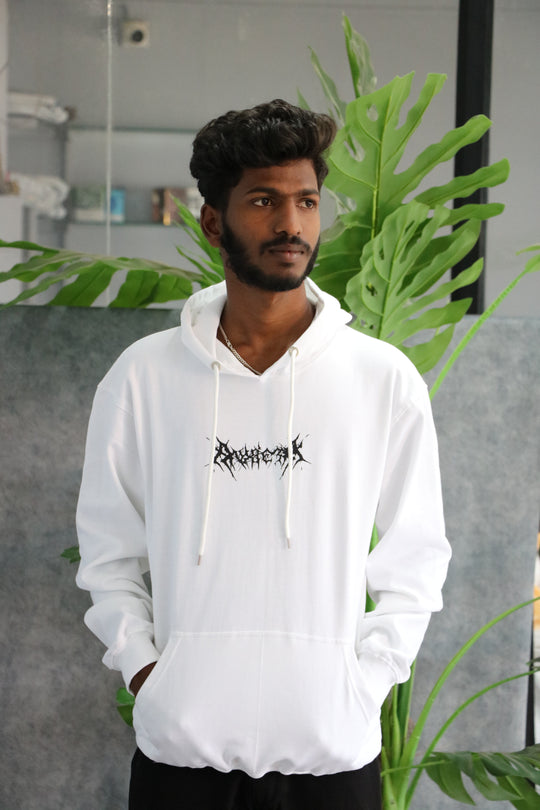Restless Gothic Full Sleeve Graphic Hoodie for Men – White – 7MAN Men's Fashion India