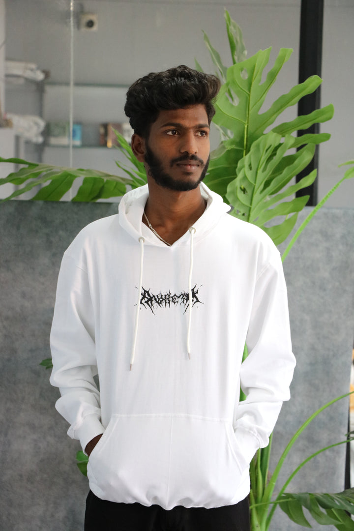 Restless Gothic Full Sleeve Graphic Hoodie for Men – White