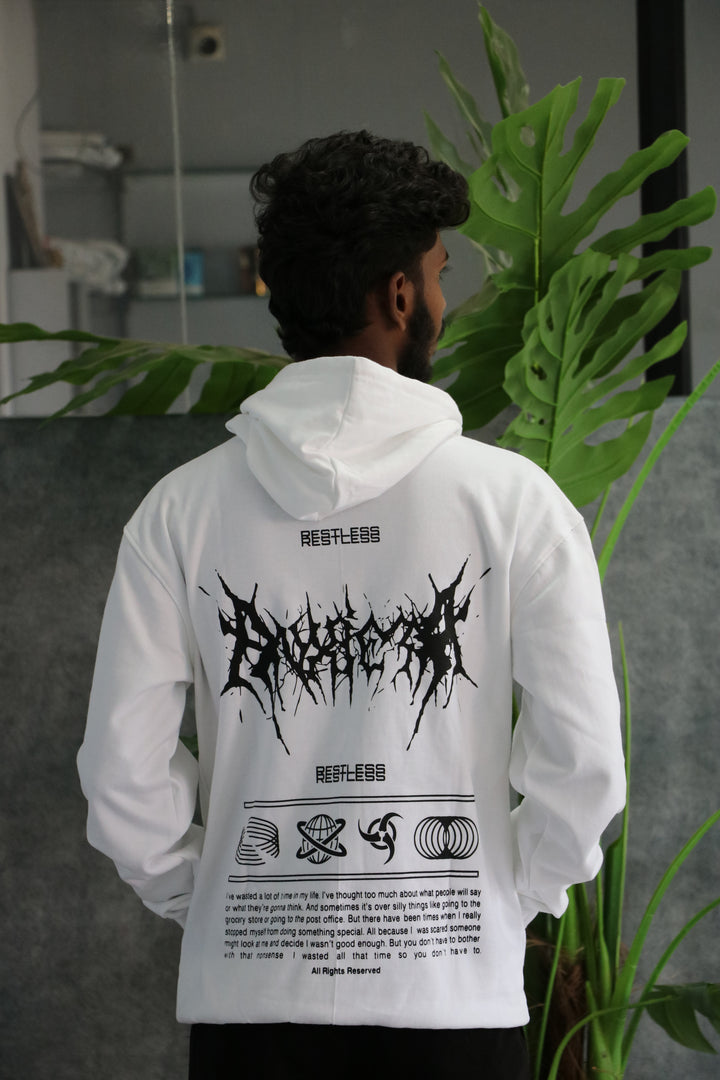 Restless Gothic Full Sleeve Graphic Hoodie for Men – White