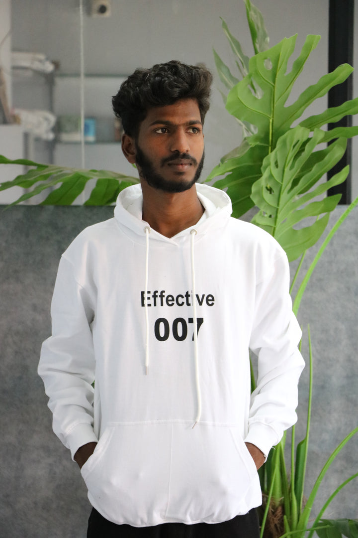 Effective 007 Full Sleeve Graphic Hoodie for Men – White