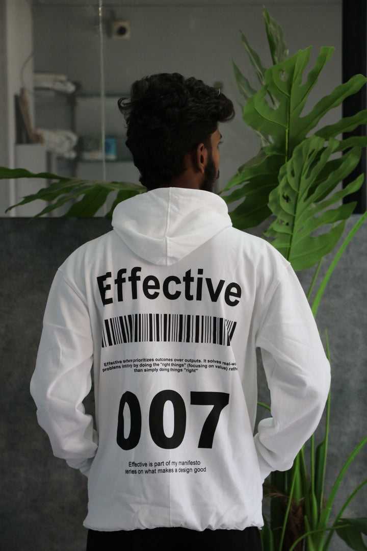Effective 007 Full Sleeve Graphic Hoodie for Men – White