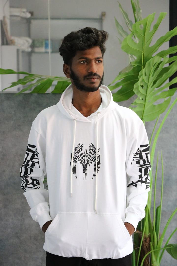 Tribal Edge Full Sleeve Graphic Hoodie for Men – White