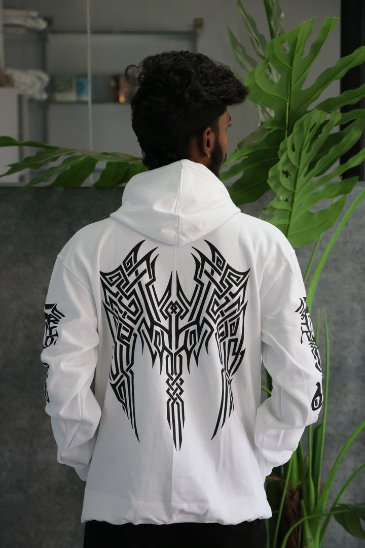 Tribal Edge Full Sleeve Graphic Hoodie for Men – White