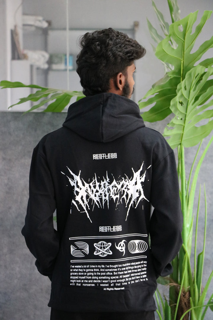 Restless Gothic Full Sleeve Graphic Hoodie for Men – Black