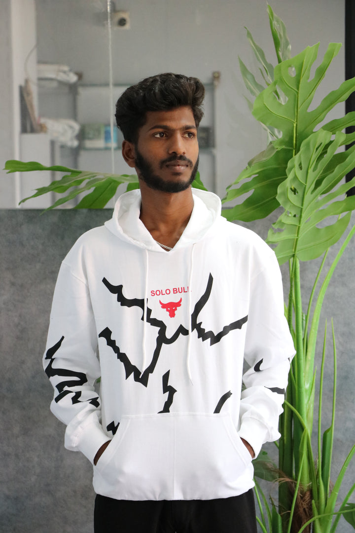 Solo Bull Full Sleeve Graphic Hoodie for Men – White