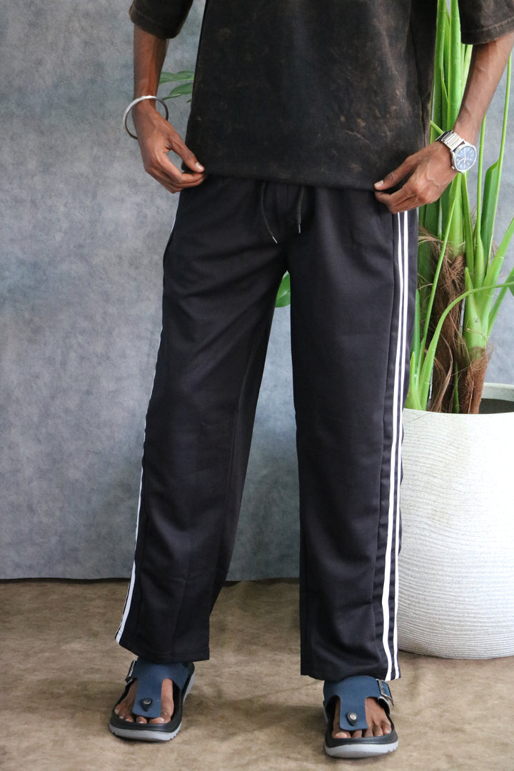Men's Two Striped Baggy Track Pant | Casual & Sportswear - Black
