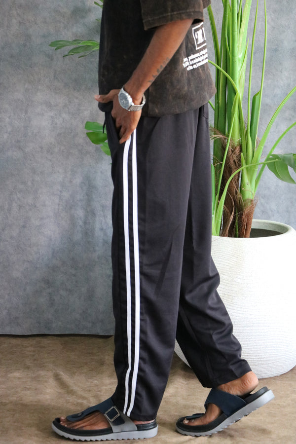 Men's Two Striped Baggy Track Pant | Casual & Sportswear - Black