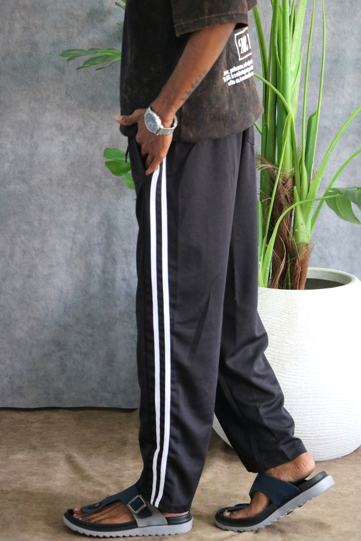 Men's Two Striped Baggy Track Pant | Casual & Sportswear - Black