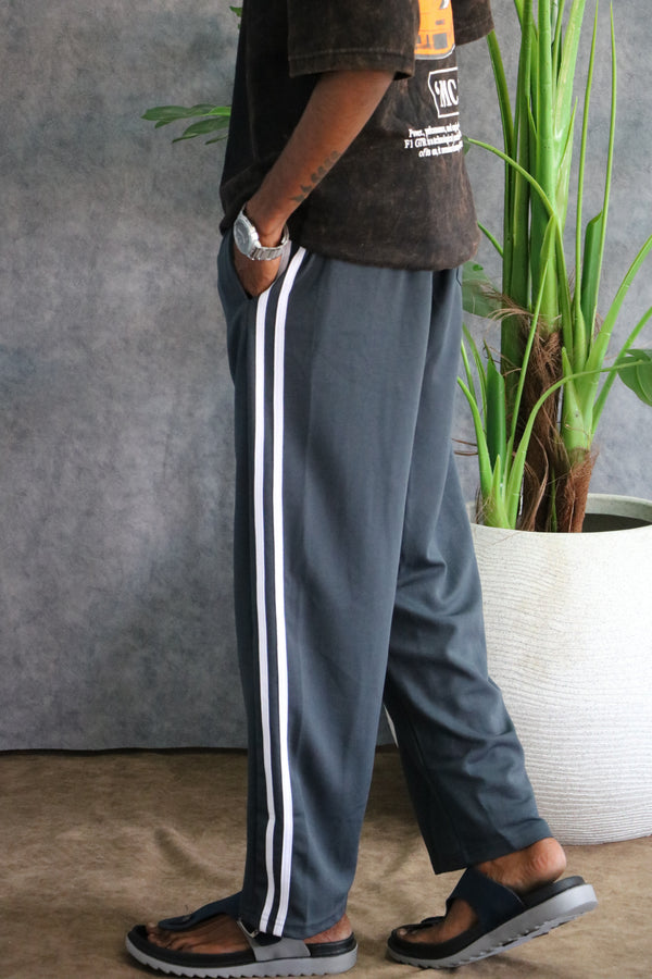 Men's Two Striped Baggy Track Pant | Casual & Sportswear - Grey