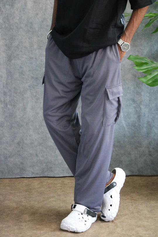 Men's Wide-Leg Textured Cargo Pants with Drawstring-Gray – 7MAN Men's Fashion India