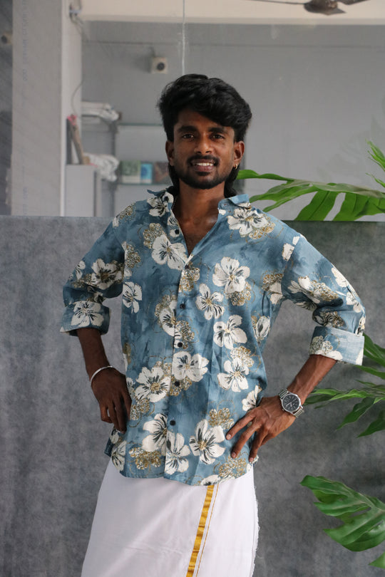 Men's Full Sleeve Floral Printed Casual Shirt - Dusty Blue – 7MAN Men's Fashion India