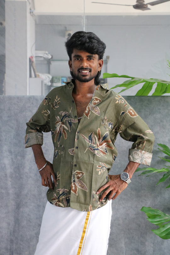 Men's Full Sleeve Tropical Leaf Casual Shirt - Olive – 7MAN Men's Fashion India