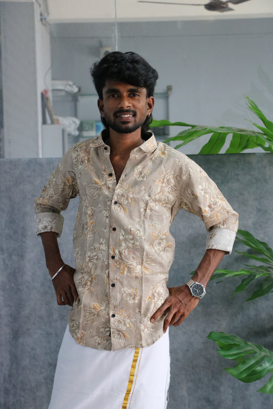 Men's Full Sleeve Floral Printed Casual Shirt - Cream – 7MAN Men's Fashion India
