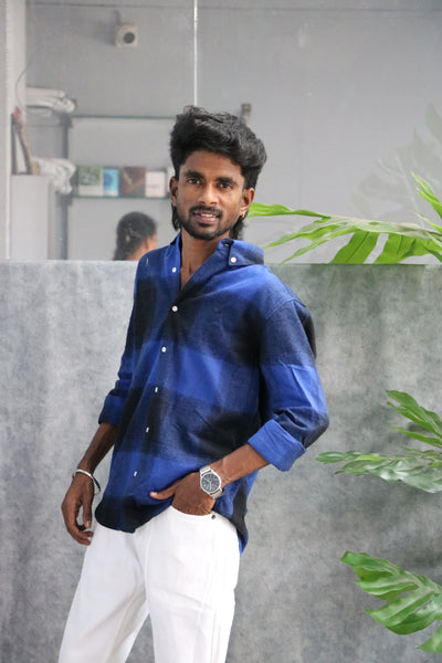 Men’s Premium | Checked Shirt Casual Wear Full Sleeve Shirt – Navy Blue