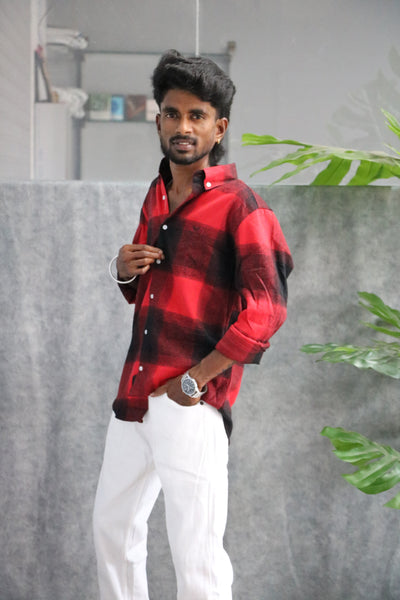 Men’s Premium | Checked Shirt Casual Wear Full Sleeve Shirt – Red