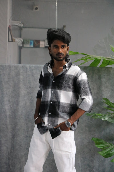 Men’s Premium | Checked Shirt Casual Wear Full Sleeve Shirt – Black