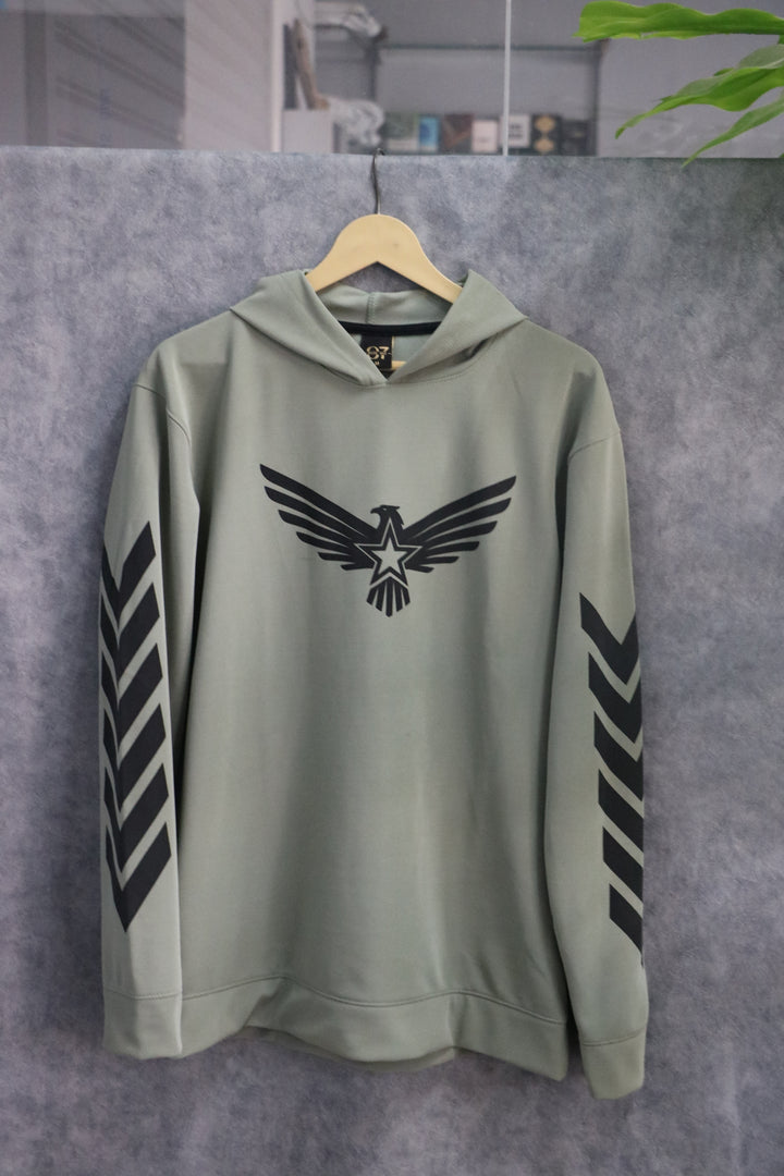 Men's Full Sleeve Graphic Hoodie | Eagle Print - PISTHA GREEN