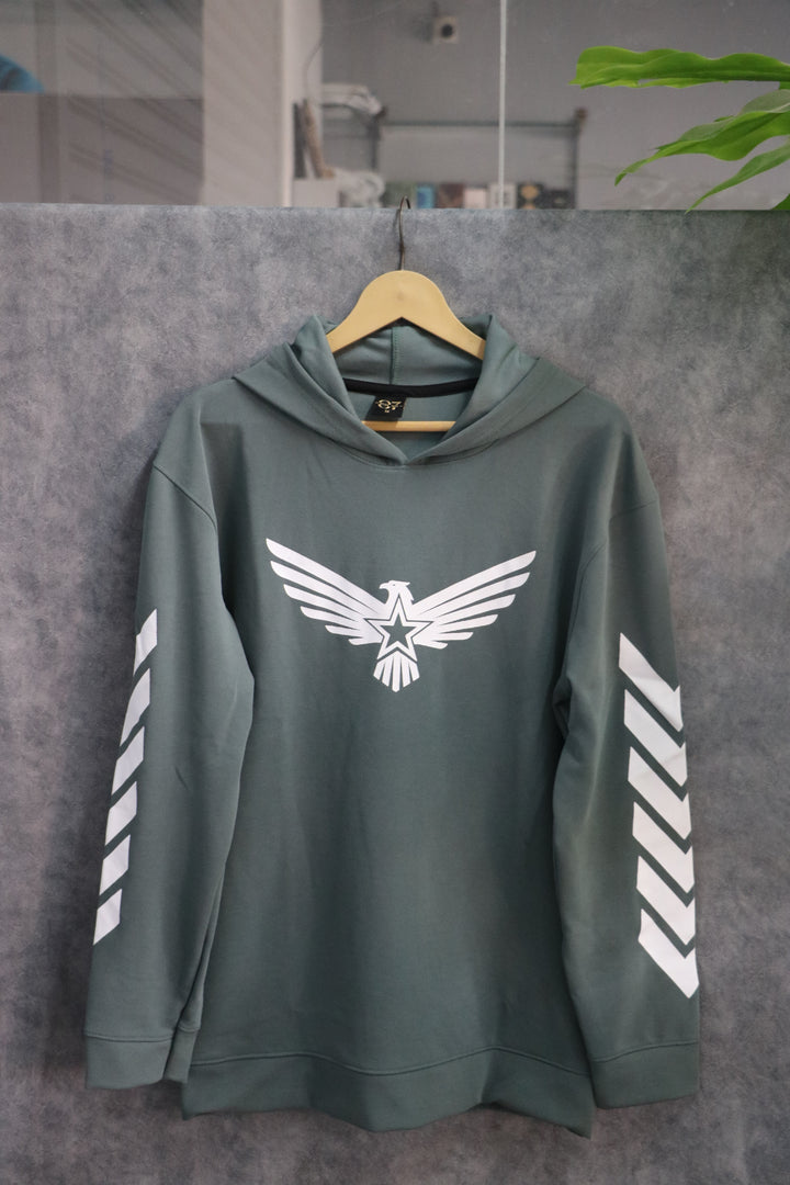 Men's Full Sleeve Graphic Hoodie | Eagle Print - OLIVE GREEN