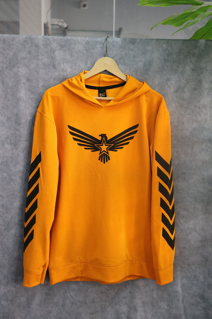 Men's Full Sleeve Graphic Hoodie | Eagle Print - Mustard Yellow