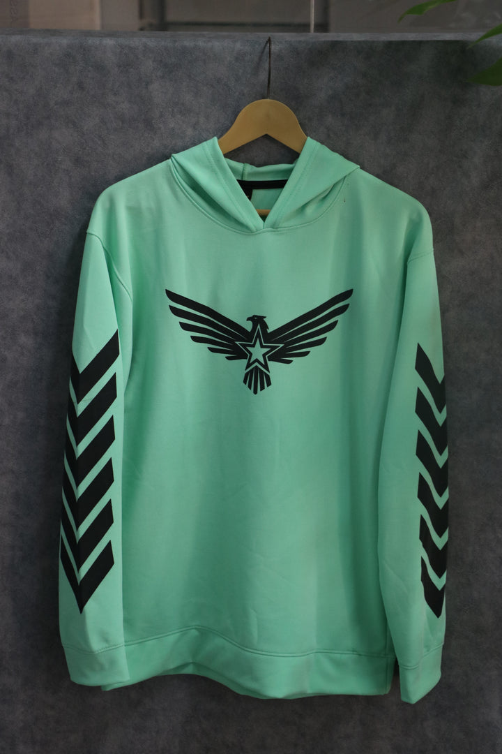 Men's Full Sleeve Graphic Hoodie | Eagle Print - AQUA GREEN
