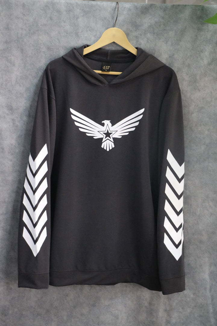Men's Full Sleeve Graphic Hoodie | Eagle Print - Dark Grey