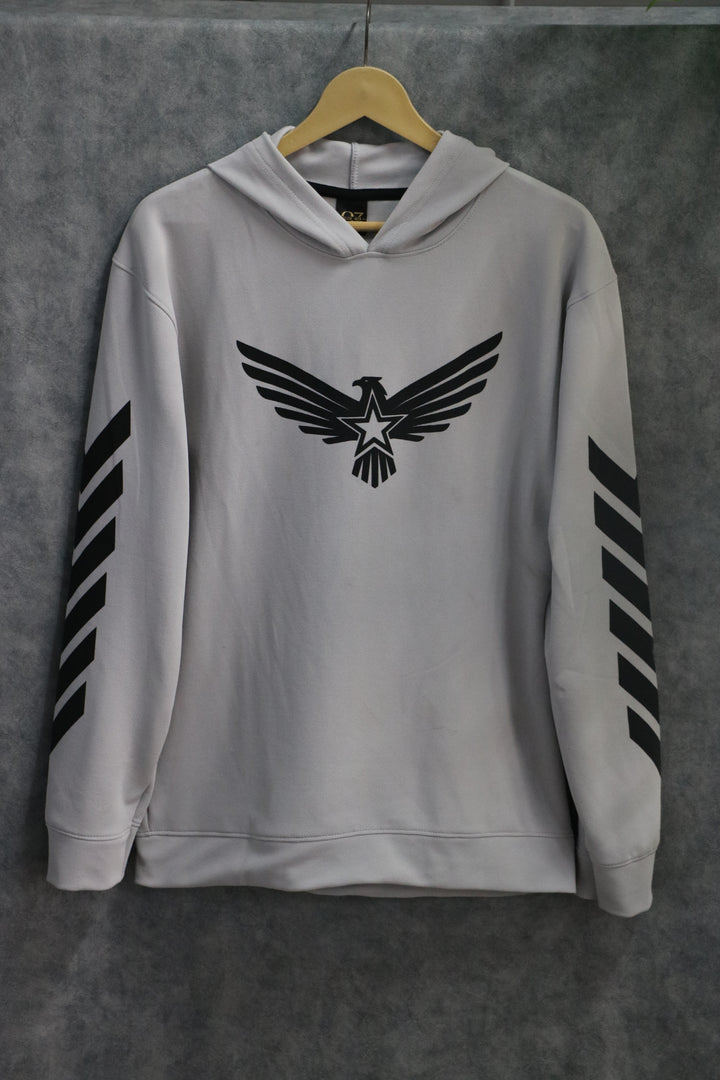 Men's Full Sleeve Graphic Hoodie | Eagle Print - Light Grey