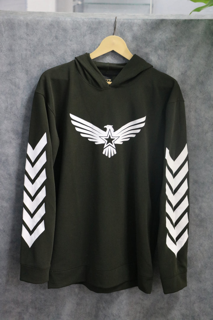 Men's Full Sleeve Graphic Hoodie | Eagle Print - MEHNDI GREEN