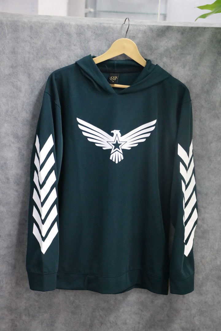 Men's Full Sleeve Graphic Hoodie | Eagle Print - Bottle Green