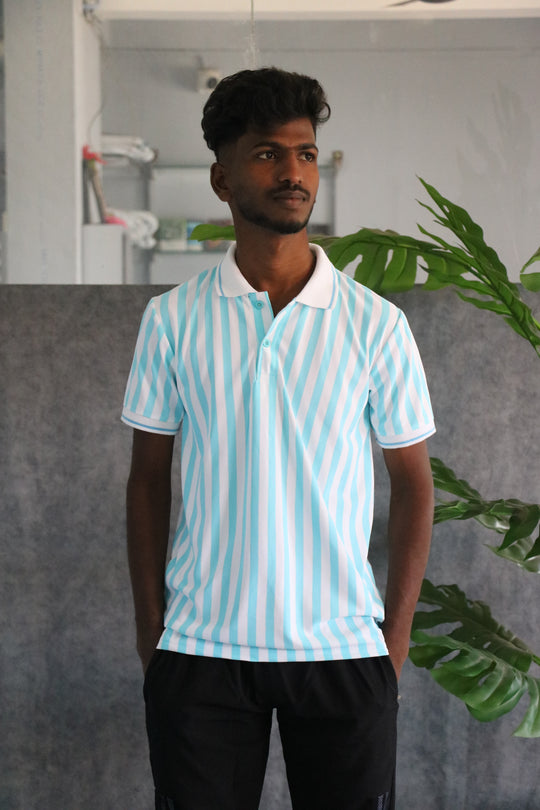 Men's Striped Polo Neck Short Sleeve T-Shirt - Sky Blue – 7MAN Men's Fashion India