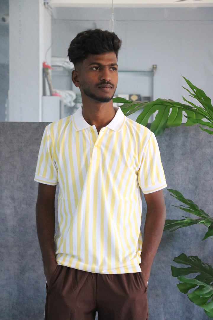 Men's Striped Polo Neck Short Sleeve T-Shirt - Yellow