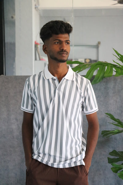 Men's Striped Polo Neck Short Sleeve T-Shirt - Slate Gray