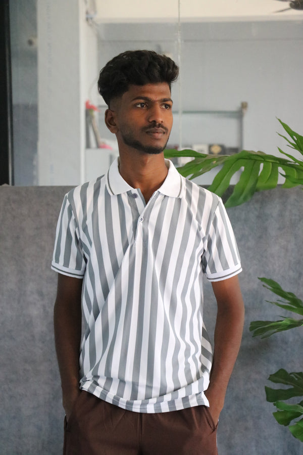 Men's Striped Polo Neck Short Sleeve T-Shirt - Slate Gray