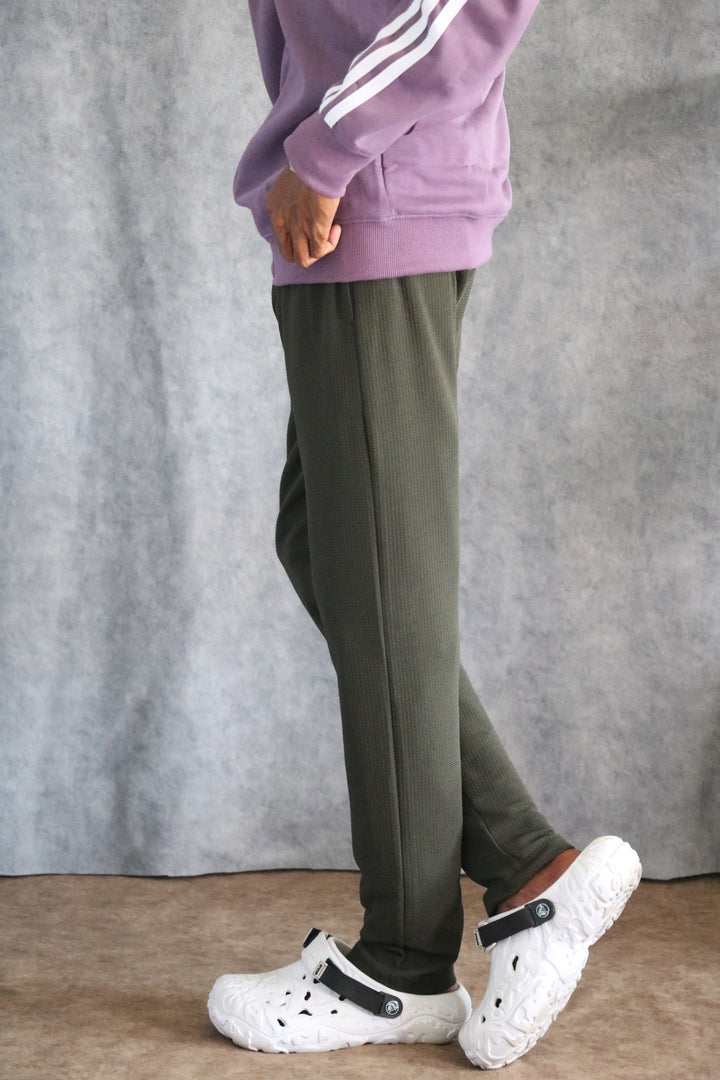 ATTRACTIVE MEN'S POPCORN TRACK PANT- MEHANDI GREEN