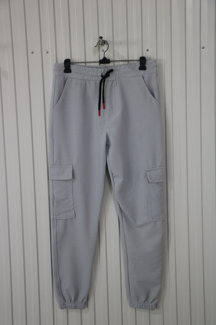 ATTRACTIVE MEN'S POPCORN CARGO TRACK PANT- LIGHT ASH