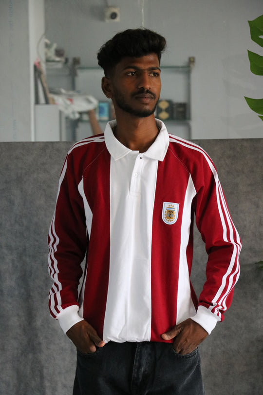 Mens Vertical Striped Full Sleeve Cuttens Polo Tshirt - Maroon – 7MAN Men's Fashion India