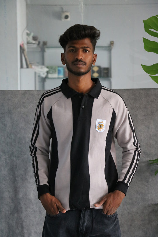 Mens Vertical Striped Full Sleeve Cuttens Polo Tshirt - Ash – 7MAN Men's Fashion India