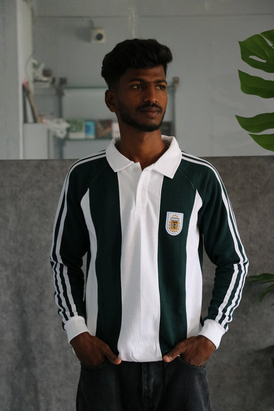 Mens Vertical Striped Full Sleeve Cuttens Polo Tshirt - Olive Green – 7MAN Men's Fashion India