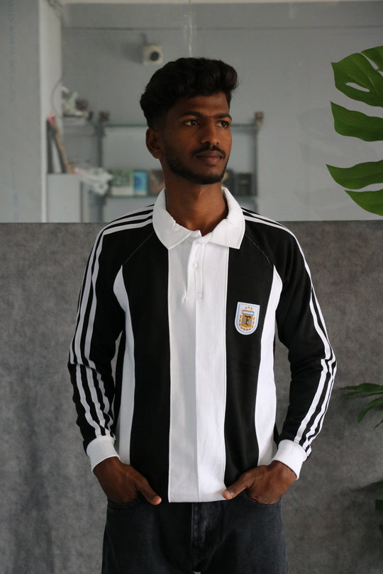 Mens Vertical Striped Full Sleeve Cuttens Polo Tshirt - Black – 7MAN Men's Fashion India