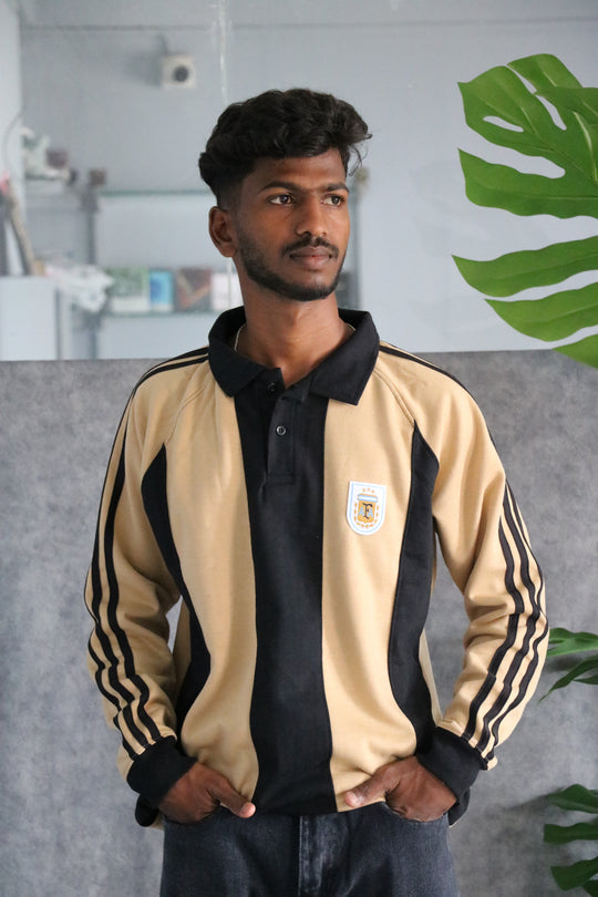 Mens Vertical Striped Full Sleeve Cuttens Polo Tshirt - Beige – 7MAN Men's Fashion India