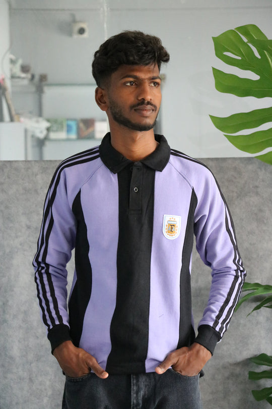 Mens Vertical Striped Full Sleeve Cuttens Polo Tshirt - Violet – 7MAN Men's Fashion India