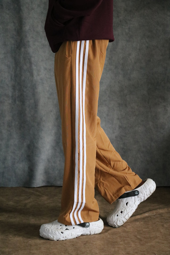 Men's Streetwear Triple Stripe Baggy Track Pants DUAL ZIP - Mustard