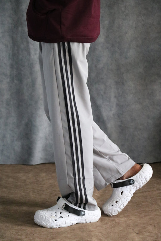 Men's Streetwear Triple Stripe Baggy Track Pants TWO SIDE ZIP - ASH – alternate view – 7MAN India