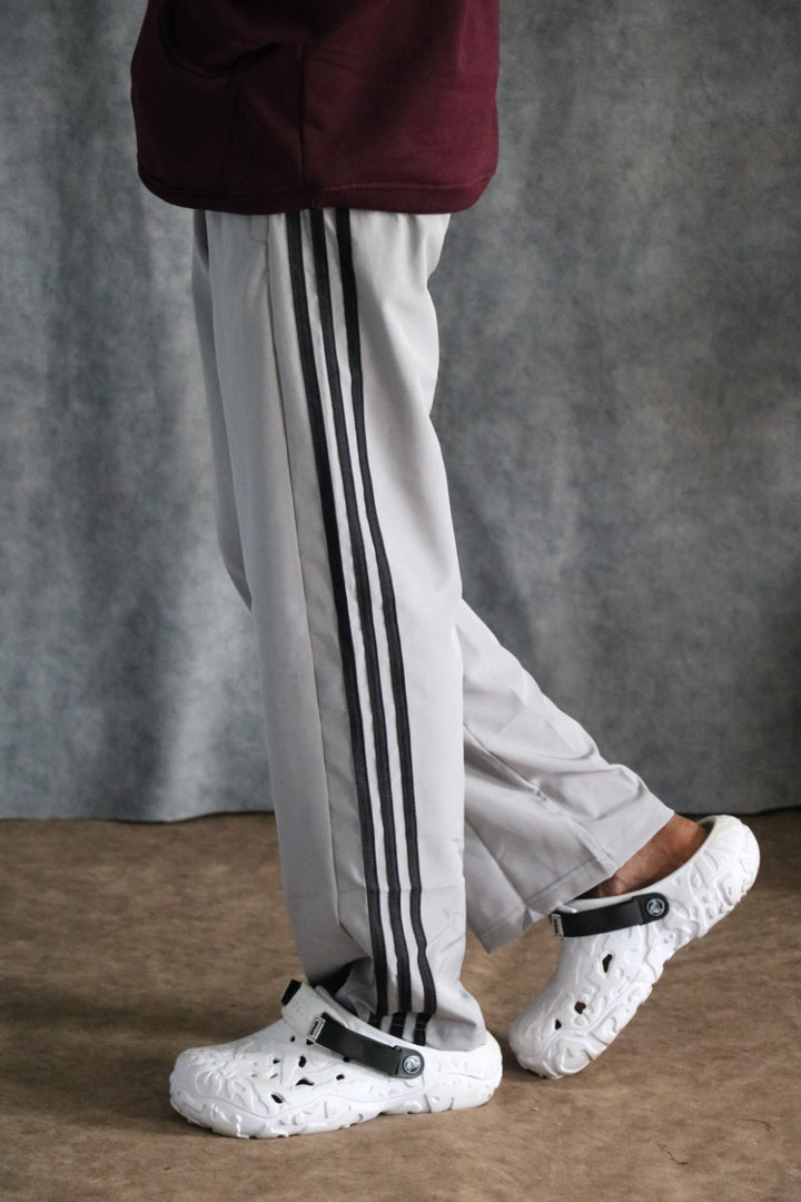Men's Streetwear Triple Stripe Baggy Track Pants DUAL ZIP - ASH