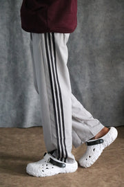Men's Streetwear Triple Stripe Baggy Track Pants TWO SIDE ZIP - ASH