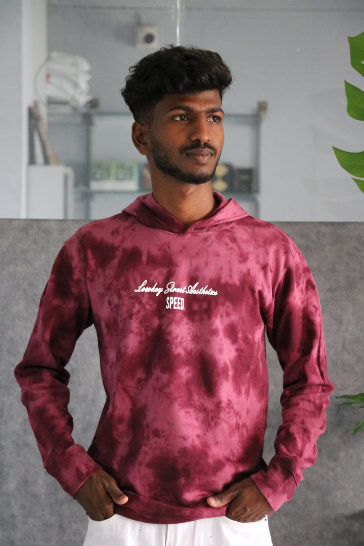 Men's Full Sleeve Streetwear Tie-Dye Speed Graphic Hoodie - Wine