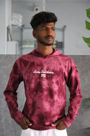 Men's Full Sleeve Streetwear Tie-Dye Speed Graphic Hoodie - Wine