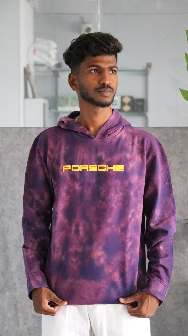 Men's Full Sleeve Streetwear Tie-Dye Porsche 911 GT3 RS Hoodie - Purple