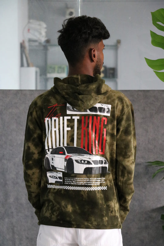 Men's Full Sleeve Streetwear Tie-Dye 'The Drift King' Graphic Hoodie - Olive – 7MAN Men's Fashion India